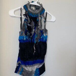 Bebe Blue and Gray Striped Top XS Silk Floral